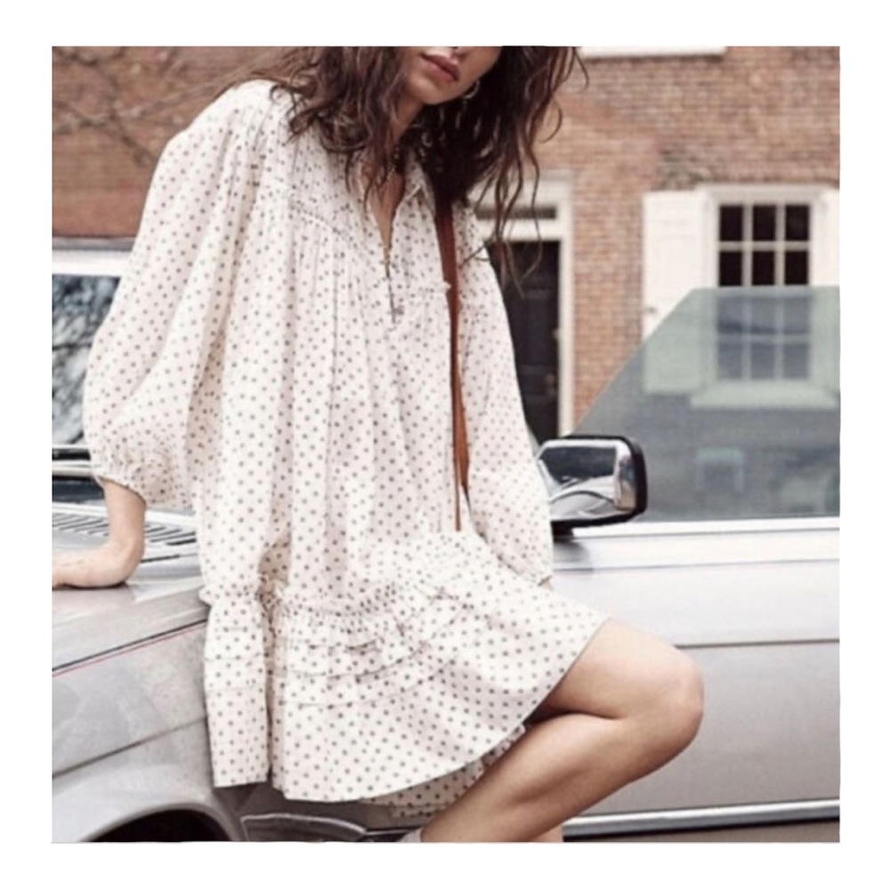 NWT Zara Cream Polka Dot Babydoll Mini Dress